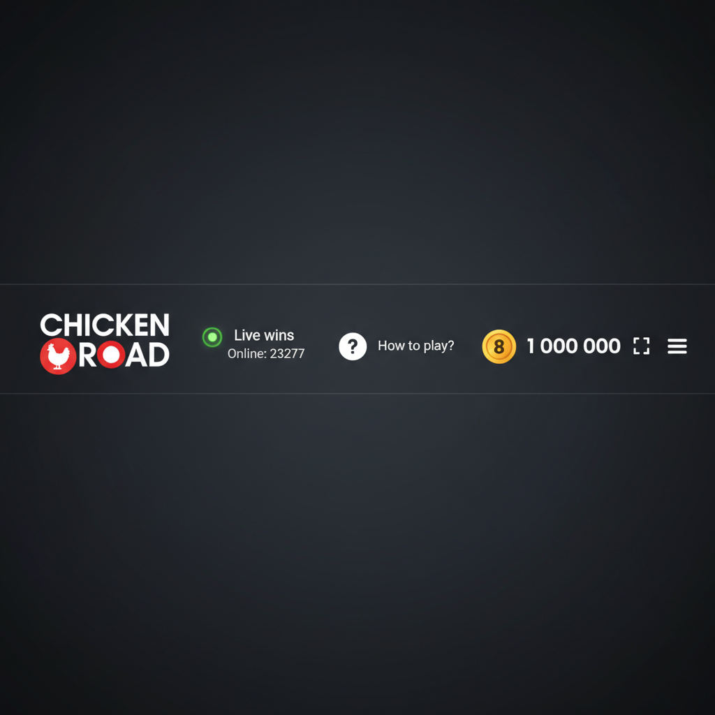 Barre de navigation de Chicken Road 2 avec logo, indicateur Live Wins, compteur en ligne et affichage du solde